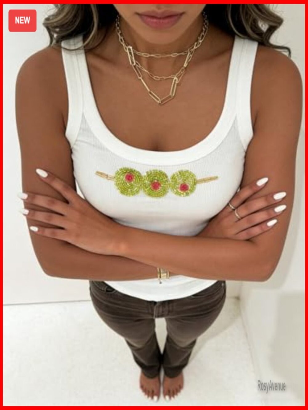 Beaded Sequin Graphic Ribbed Knit Tank Top Y2k Crop - Picture 7 of 7